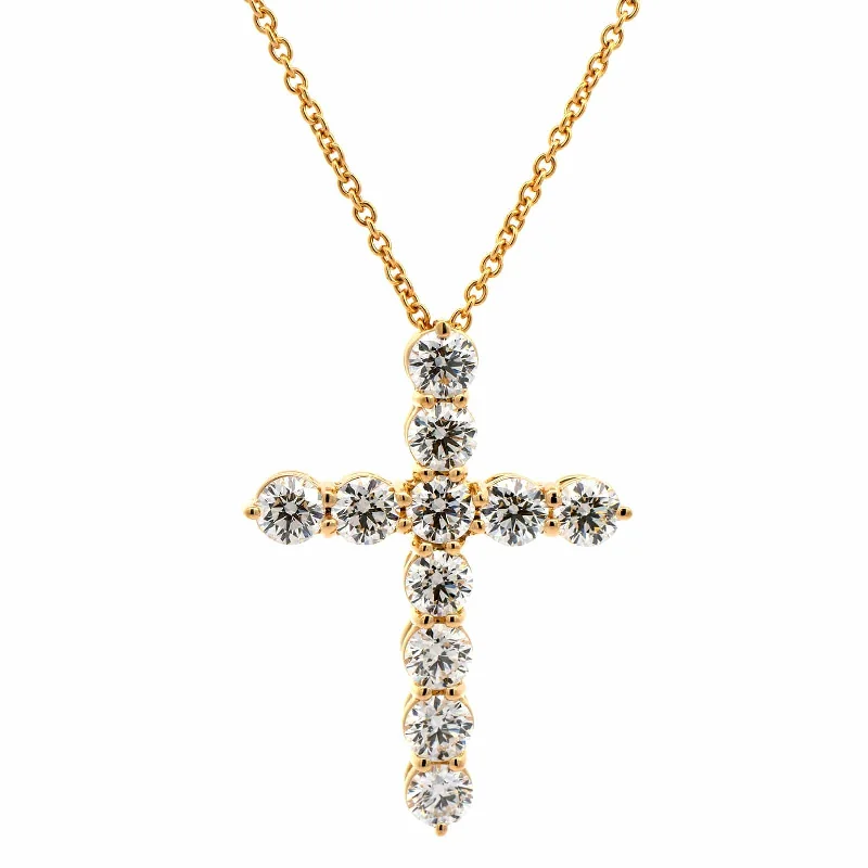 18K Yellow Gold Diamond Cross Pendant 16-18" Necklace