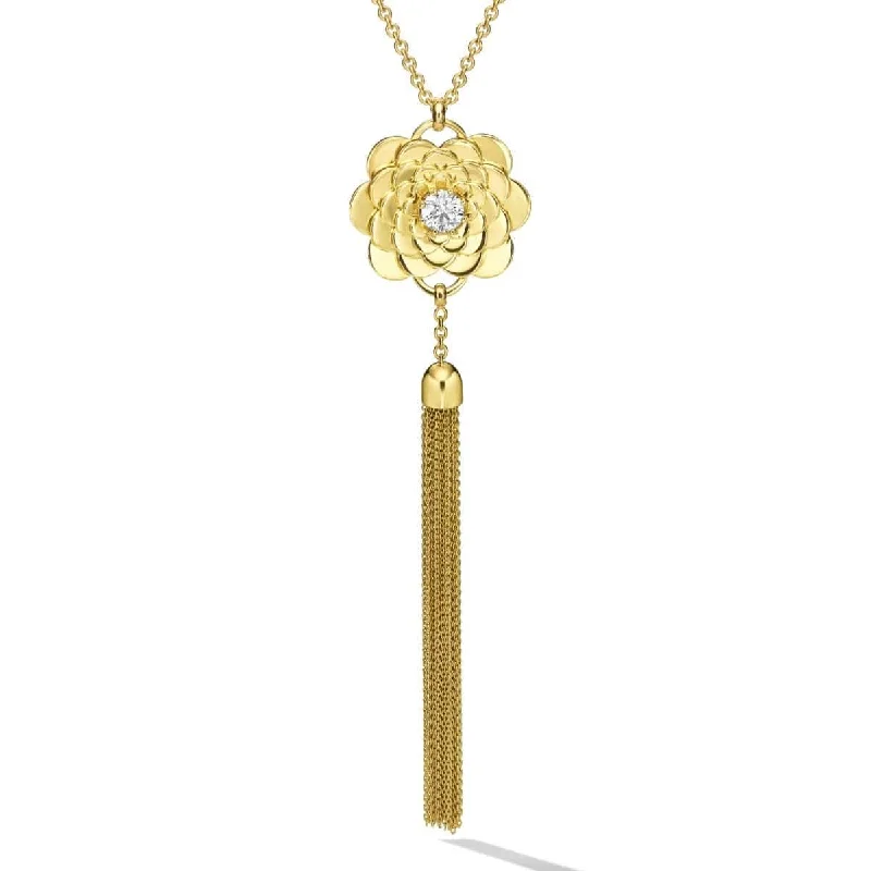 Cadar 18K Yellow Gold Flower and Tassel Diamond Necklace