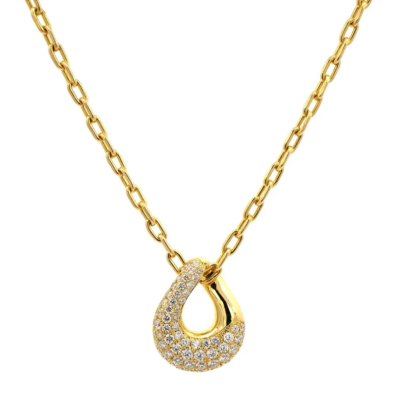 18K Yellow Gold Pave Diamond Pendant Necklace