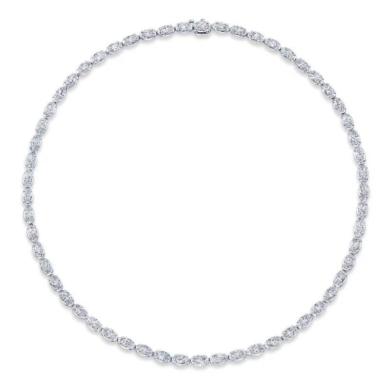 18K White Gold Oval Diamond Line Necklace