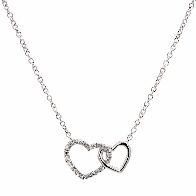 14K White Gold Diamond Double Heart Necklace