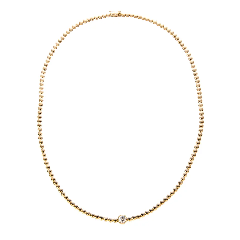 Diamond Bezel & Bead 14K Yellow Gold Tennis Necklace