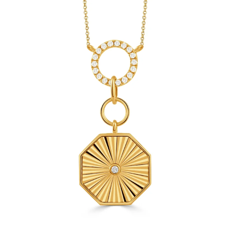 Diamond Circle 18K Yellow Gold Octagon Pendant Necklace