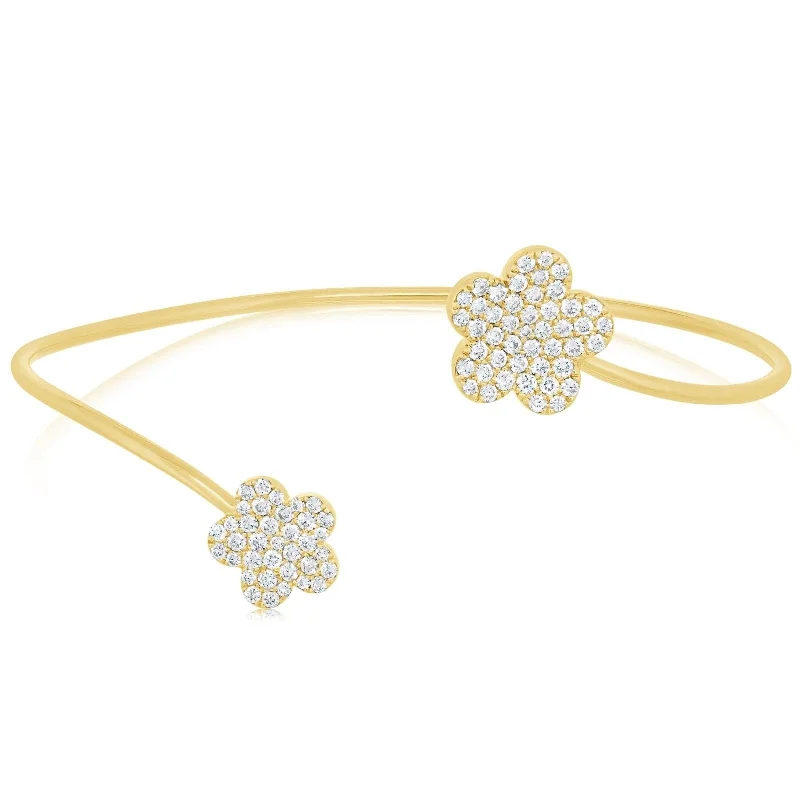 Diamond Flower Bypass Cuff Bracelet