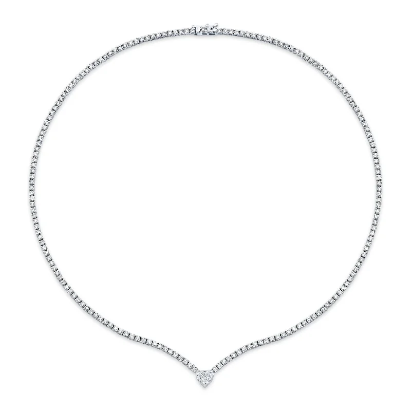 Diamond Necklace with Heart Shape Center Stone