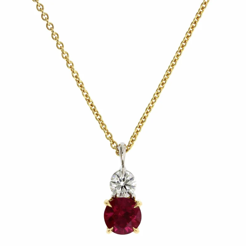 18K Yellow Gold Ruby and Diamond Pendant