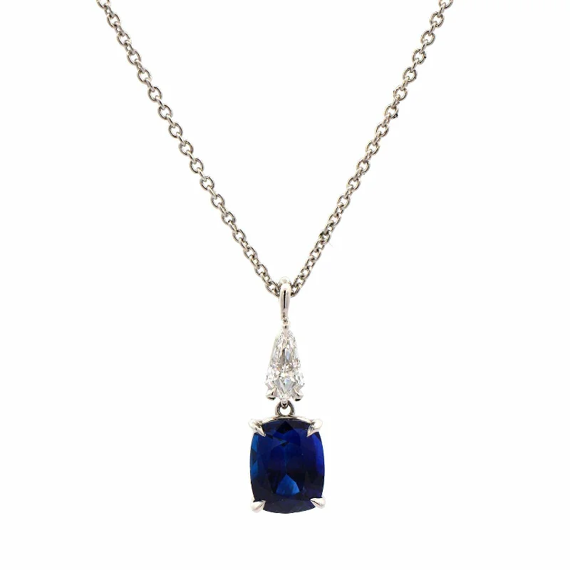 Platinum Blue Sapphire & Diamond Necklace