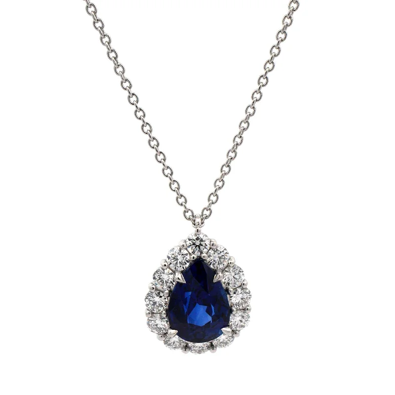 Platinum Blue Sapphire & Diamond Halo Necklace