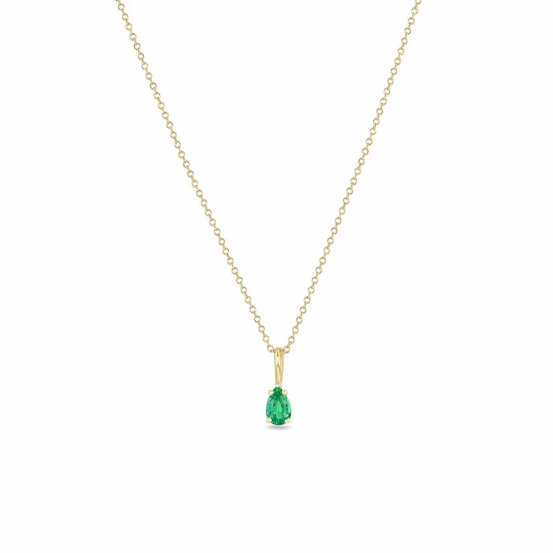 14K Yellow Gold Pear Shaped Emerald Pendant Necklace