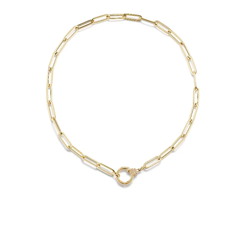 18K Yellow Gold Paperclip Diamond Chain Necklace