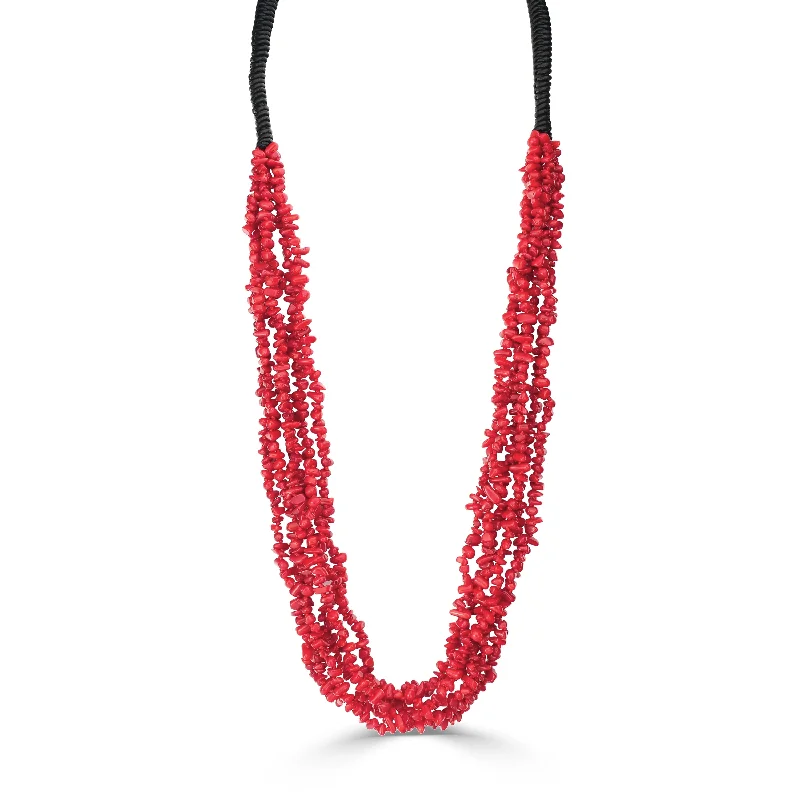 EXCLUSIVELY OURS! Black Leather Red Coral Beaded Necklace, 32 Inches