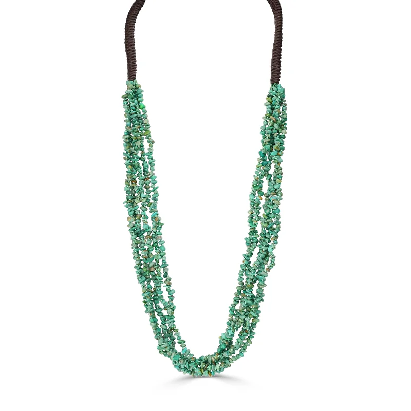 EXCLUSIVELY OURS! Brown Leather Green Turquoise Beaded Necklace, 32 Inches