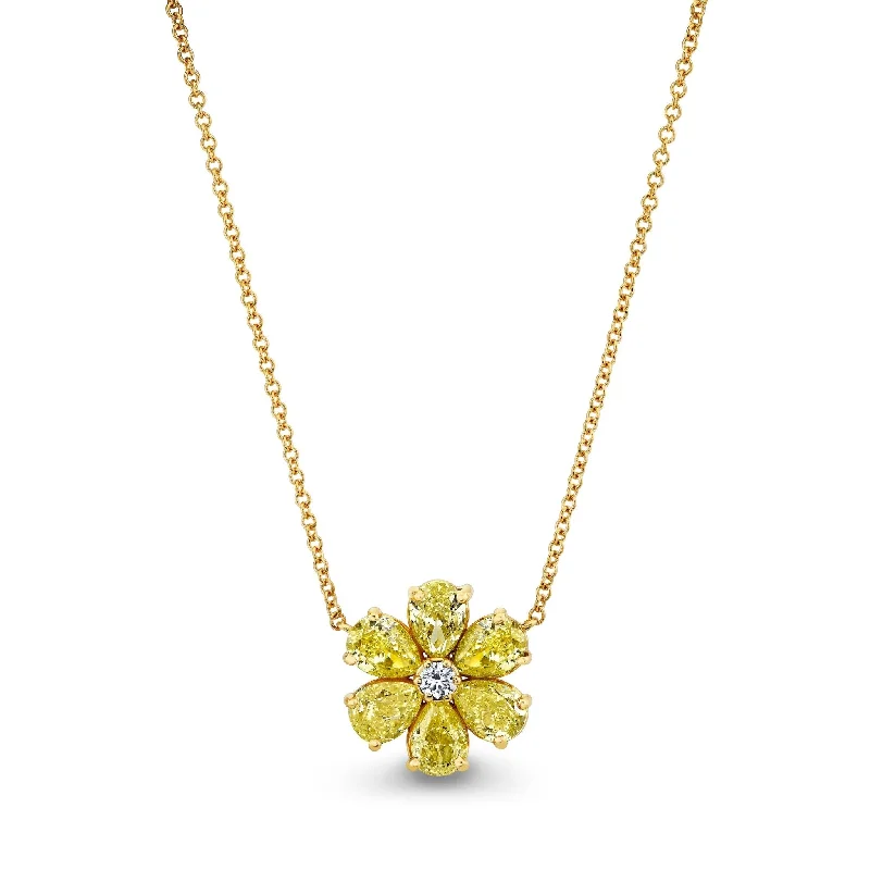 Fancy Yellow Diamond Flower Pendant