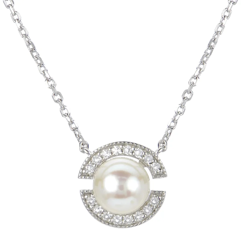 Freshwater Pearl & White Topaz Sterling Silver Necklace