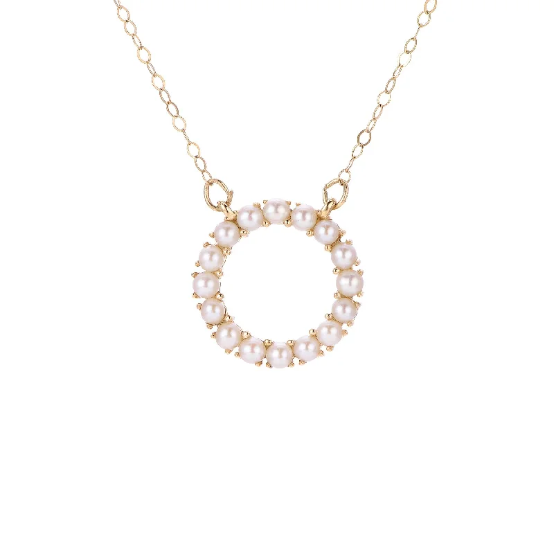 Freshwater Seed Pearl Circle 14K Yellow Gold Necklace