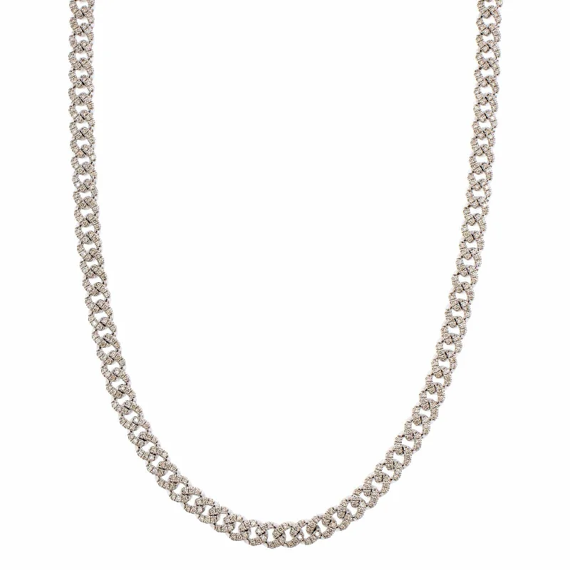 14K White Gold Pavé Diamond Cuban Link Necklace