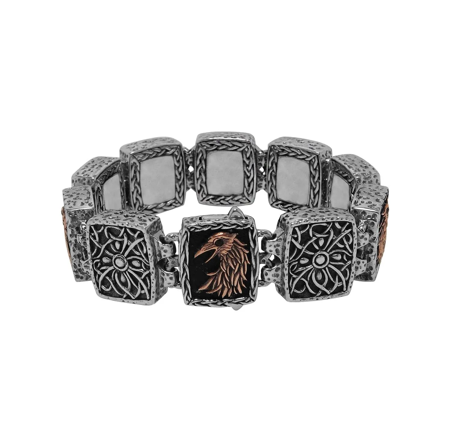 Keith Jack Sterling Silver Oxidized + Bronze Raven Bracelet 8" (Thought and Memory)