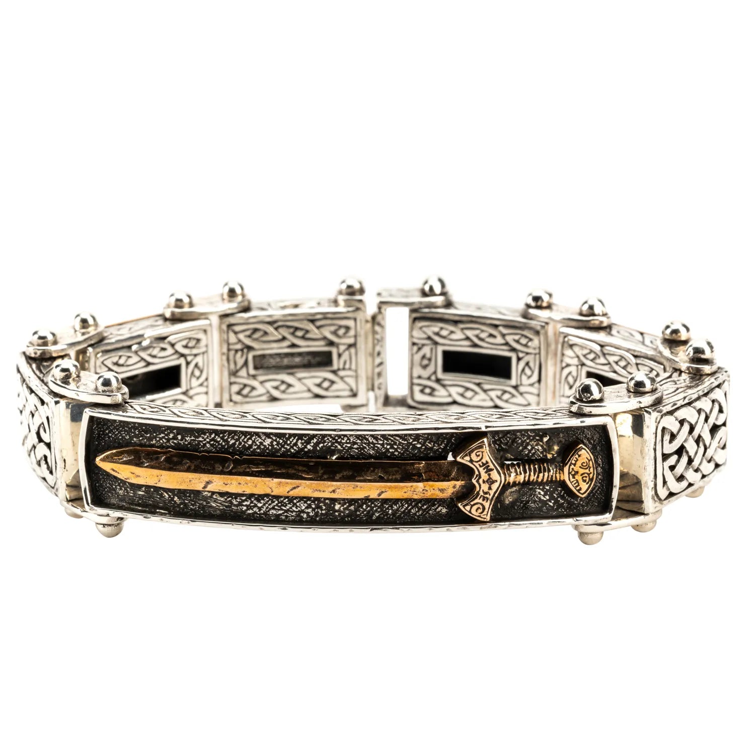 Keith Jack Sterling Silver Oxidized + Bronze Viking Sword Bracelet (Strength and Power)