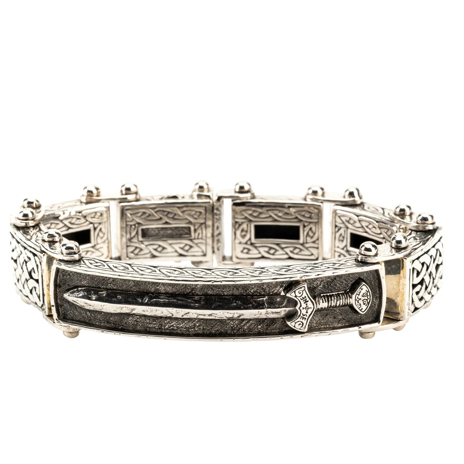 Keith Jack Sterling Silver Oxidized  Viking Sword Bracelet (Strength and Power)