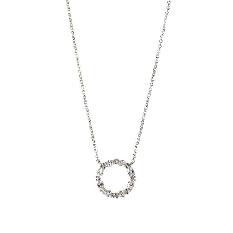 .58ctw Marquise Diamond Circle 14K White Gold Pendant Necklace