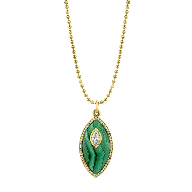 Marquise Diamond Green Enamel Pendant