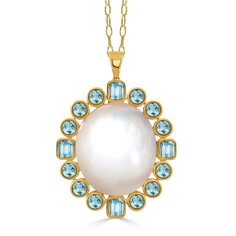 Mother of Pearl Doublet & Blue Topaz 18K Gold Pendant Necklace