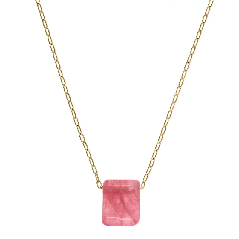 18K Yellow Gold Rhodochrosite Square Choker Necklace