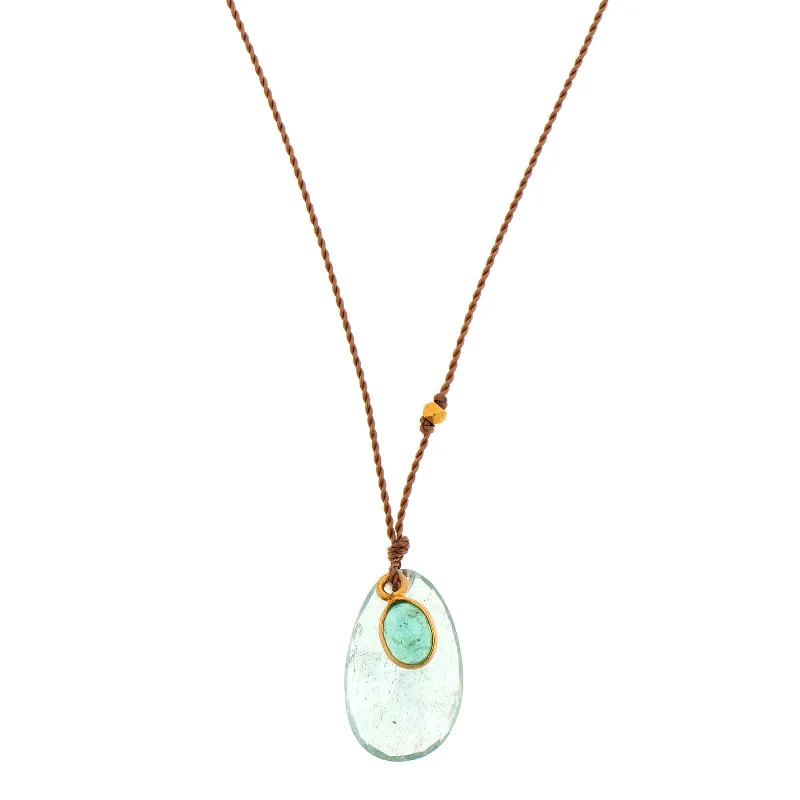 18K Yellow Gold Aquamarine and Emerald Strand Necklace