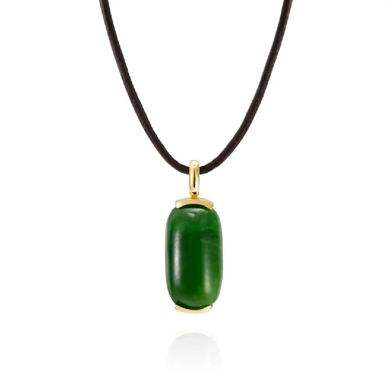 18K Yellow Gold Jade Oblong Pendant Necklace