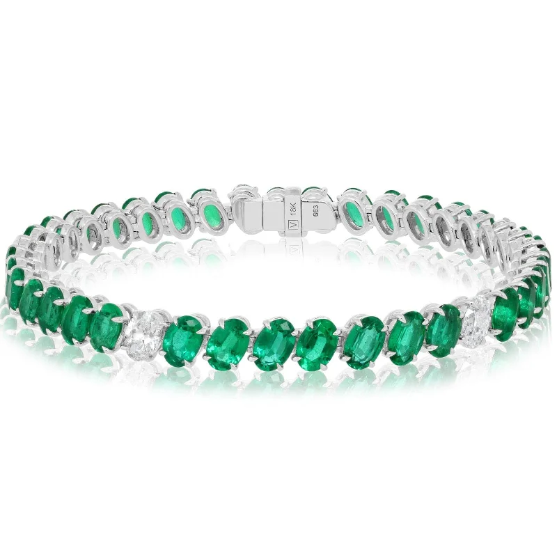 Oval Shape Emerald & Diamond Bracelet