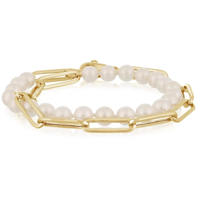 Pearl & Gold Double Wrap Paperclip Chain Bracelet