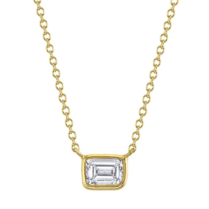 East West Emerald Cut Bezel Set Pendant with Cable Chain