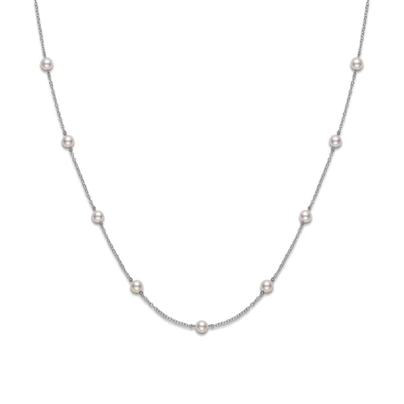 Mikimoto 18K White Gold Akoya Cultured Pearl Station Necklace