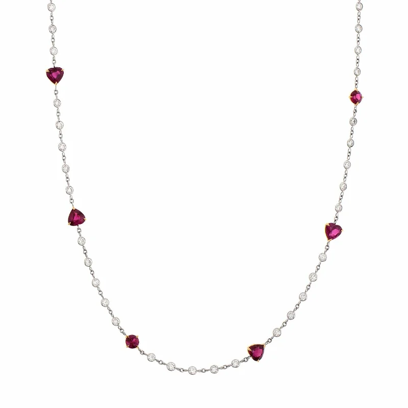 Platinum Ruby and Diamond By The Yard Necklace