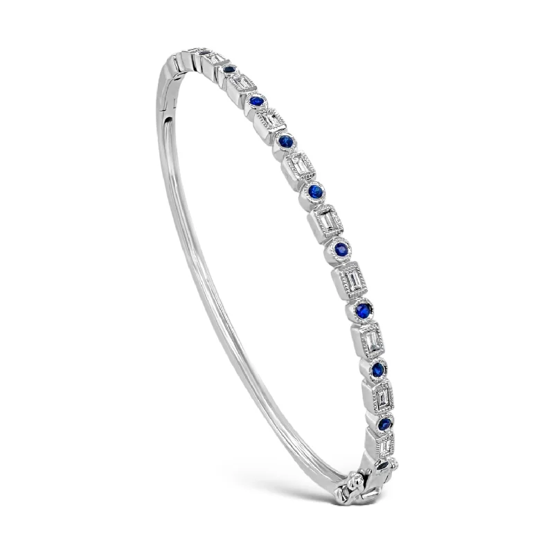 Sapphire & Baguette Diamond Hinged Bangle