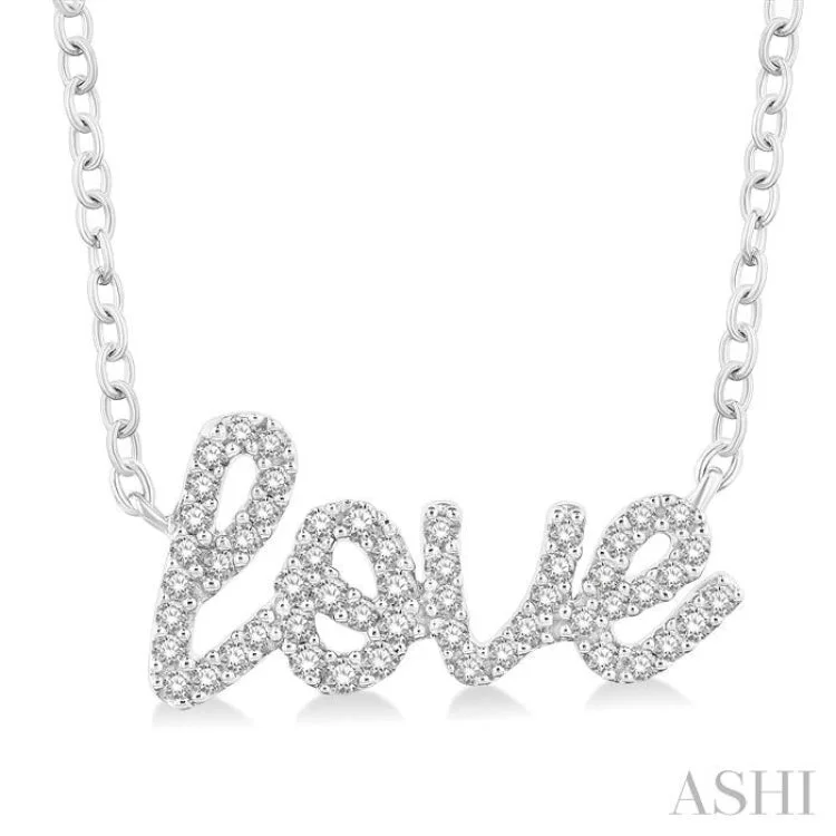 1/6 Ctw 'Love' Script Round Cut Diamond Necklace in 10K White Gold