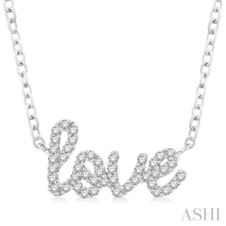 1/6 Ctw 'Love' Script Round Cut Diamond Necklace in 10K White Gold