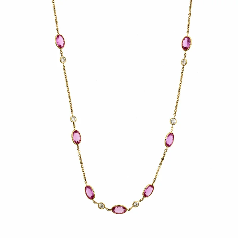 18K Yellow Gold Pink Sapphire and Diamonds By The Yard Necklace