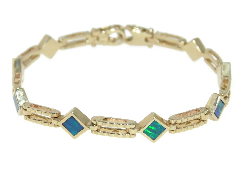 Estate 14k Yellow Gold Australian Opal Chain Bracelet