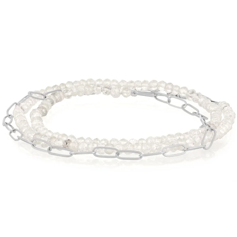 White Chalcedony & Paper Clip Chain Triple Wrap Bracelet